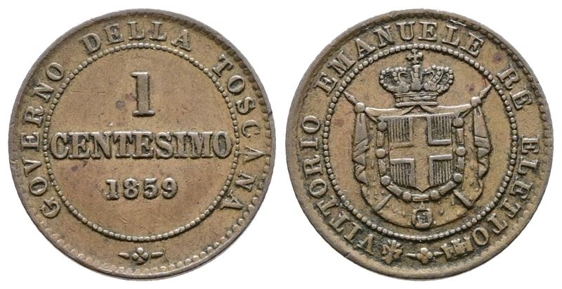 Re Eletto. Vittorio Emanuele II (1859-1860). 1 Centesimo 1859. Gig.19; Cu; 1gr.