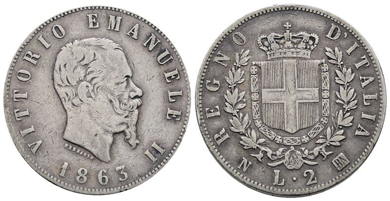 Regno D'italia. Napoli. Vittorio Emanuele II (1861-1878). 2 Lire 1863 Stemma. Gig. 56; Ag; 10gr