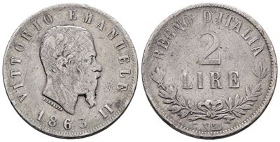 Regno D'italia. Napoli. Vittorio Emanuele II (1861-1878). 2 Lire 1863 Valore. Gig. 58; Ag; 10gr