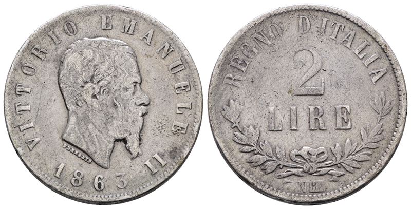 Regno D'italia. Napoli. Vittorio Emanuele II (1861-1878). 2 Lire 1863 Valore. Gig. 58; Ag; 10gr