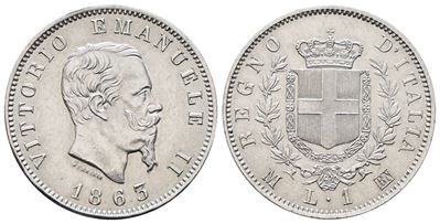 Regno D'italia. Milano. Vittorio Emanuele II (1861-1878). 1 Lira 1863 Stemma. Gig. 64; Ag; 5gr. O...
