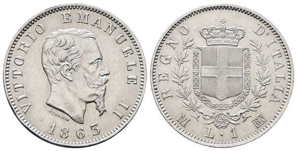 REGNO D'ITALIA. MILANO. Vittorio Emanuele II (1861-1878). 1 lira 1863 stemma. Gig. 64; Ag; 5gr. Ottima conservazione.