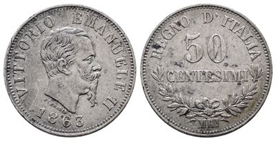 Regno D'italia. Milano. Vittorio Emanuele II (1861-1878). 50 Centesimi 1863 Valore. Gig. 76; Ag; ...