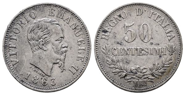 REGNO D'ITALIA. MILANO. Vittorio Emanuele II (1861-1878). 50 centesimi 1863 valore. Gig. 76; Ag; 2,5gr.