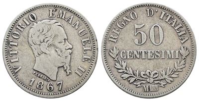 Vittorio Emanuele II, 50 centesimi 1867, Milano