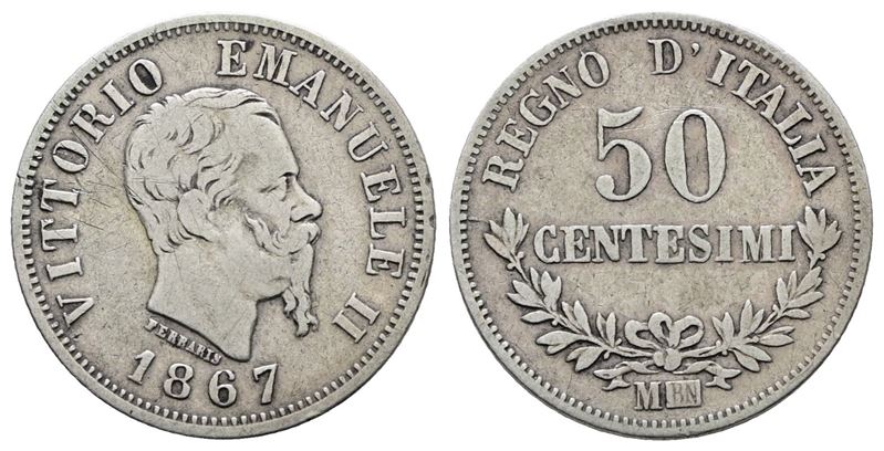 Vittorio Emanuele II, 50 centesimi 1867, Milano