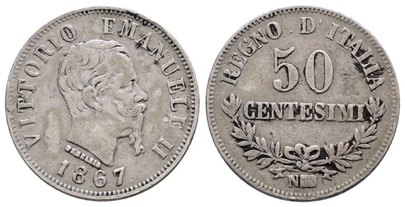 Regno D'italia. Napoli. Vittorio Emanuele II (1861-1878). 50 Centesimi 1867 Valore. Gig. 81; Ag; ...