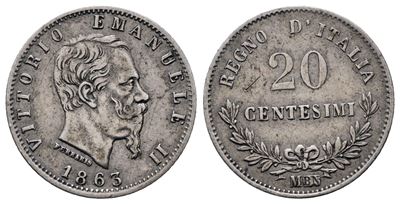 Regno D'italia. Milano. Vittorio Emanuele II (1861-1878). 20 Centesimi 1863 Valore. Gig. 84; Ag; ...