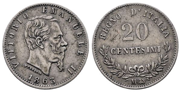 REGNO D'ITALIA. MILANO. Vittorio Emanuele II (1861-1878). 20 centesimi 1863 valore. Gig. 84; Ag; 1gr.