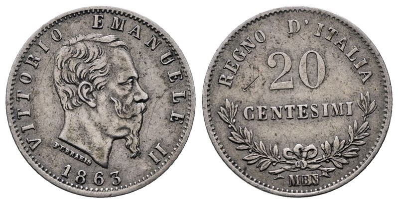 Regno D'italia. Milano. Vittorio Emanuele II (1861-1878). 20 Centesimi 1863 Valore. Gig. 84; Ag; ...