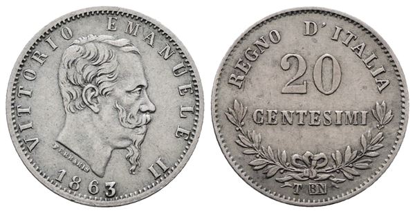 REGNO D'ITALIA. TORINO. Vittorio Emanuele II (1861-1878). 20 centesimi 1863 valore. Gig. 85; Ag; 1gr.