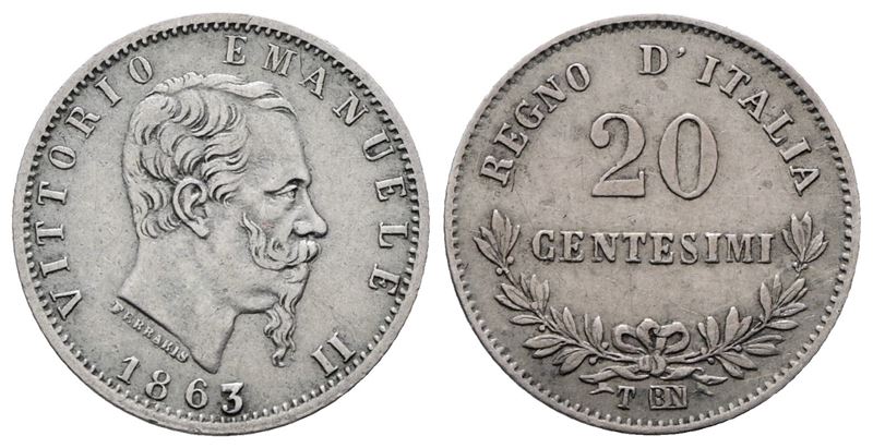 Regno D'italia. Torino. Vittorio Emanuele II (1861-1878). 20 Centesimi 1863 Valore. Gig. 85; Ag; ...
