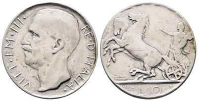 Regno D'italia. Vittorio Emanuele III (1900-1943). 10 Lire 1926 Biga. Gig. 55; Ag; 10gr. Graffiet...