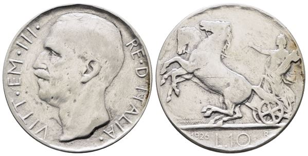 REGNO D'ITALIA. Vittorio Emanuele III (1900-1943). 10 lire 1926 biga. Gig. 55; Ag; 10gr. Graffietti