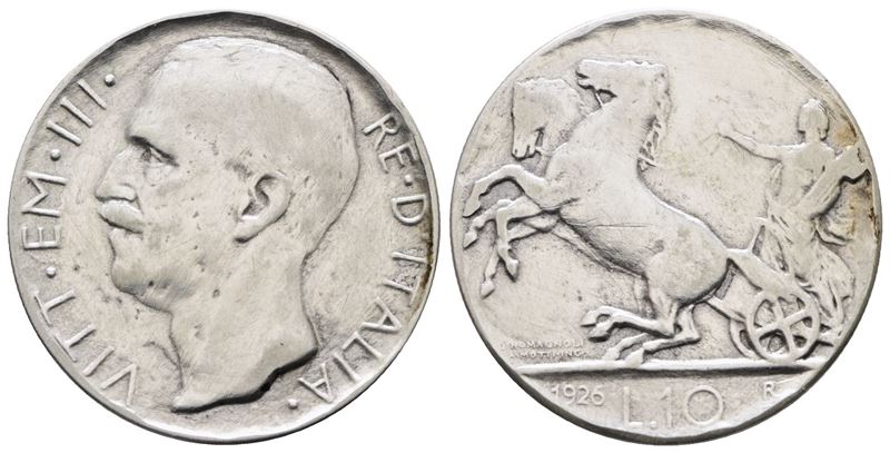 Regno D'italia. Vittorio Emanuele III (1900-1943). 10 Lire 1926 Biga. Gig. 55; Ag; 10gr. Graffiet...