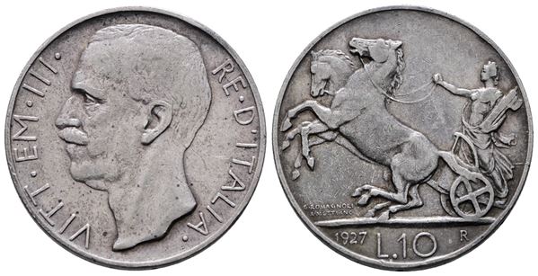 REGNO D'ITALIA. Vittorio Emanuele III (1900-1943). 10 lire 1927 * biga. Gig. 56; Ag; 10gr.