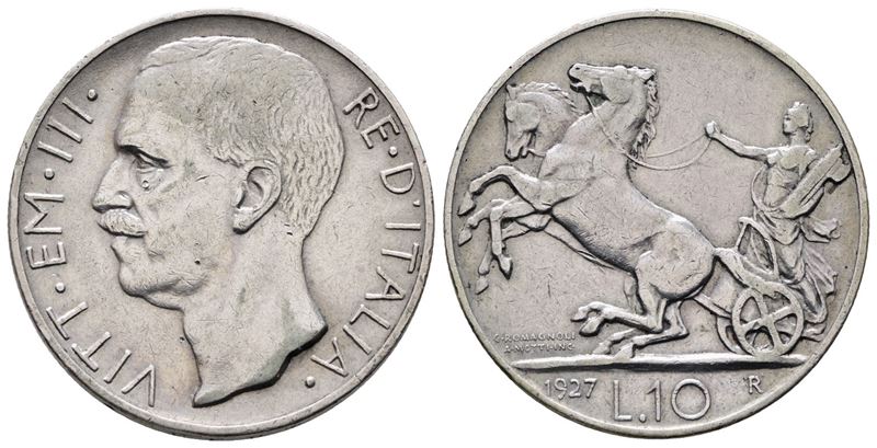 Regno D'italia. Vittorio Emanuele III (1900-1943). 10 Lire 1927 ** Biga. Gig. 56a; Ag; 10gr. Bb