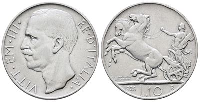 Regno D'italia. Vittorio Emanuele III (1900-1943). 10 Lire 1928 * Biga. Gig. 57; Ag; 10gr.