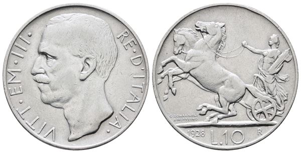 REGNO D'ITALIA. Vittorio Emanuele III (1900-1943). 10 lire 1928 * biga. Gig. 57; Ag; 10gr.
