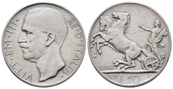 REGNO D'ITALIA. Vittorio Emanuele III (1900-1943). 10 lire 1929 * biga. Gig. 58; Ag; 10gr.