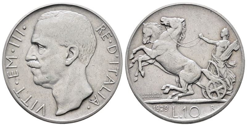 Regno D'italia. Vittorio Emanuele III (1900-1943). 10 Lire 1929 * Biga. Gig. 58; Ag; 10gr.