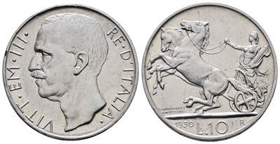 Regno D'italia. Vittorio Emanuele III (1900-1943). 10 Lire 1930 Biga. Gig. 59; Ag; 10gr.