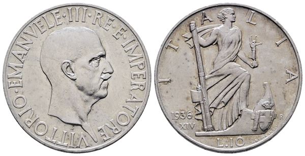 REGNO D'ITALIA. Vittorio Emanuele III (1900-1943). 10 lire 1936 impero. Gig. 64; Ag; 10gr.