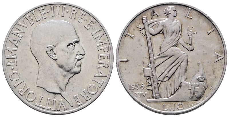 Regno D'italia. Vittorio Emanuele III (1900-1943). 10 Lire 1936 Impero. Gig. 64; Ag; 10gr. Spl