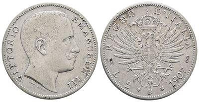 Regno D'italia. Vittorio Emanuele III (1900-1943). 2 Lire 1907 Aquila Sabauda. Gig. 95; Ag; 10gr.