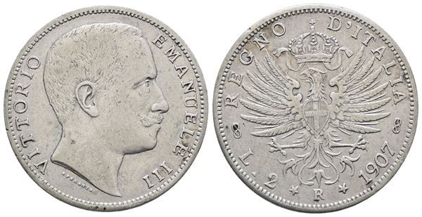 REGNO D'ITALIA. Vittorio Emanuele III (1900-1943). 2 lire 1907 aquila sabauda. Gig. 95; Ag; 10gr.