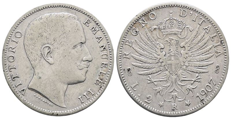 Regno D'italia. Vittorio Emanuele III (1900-1943). 2 Lire 1907 Aquila Sabauda. Gig. 95; Ag; 10gr.