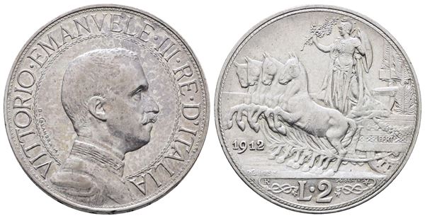 REGNO D'ITALIA. Vittorio Emanuele III (1900-1943). 2 lire 1912 quadriga veloce. Gig. 99; Ag; 10gr.