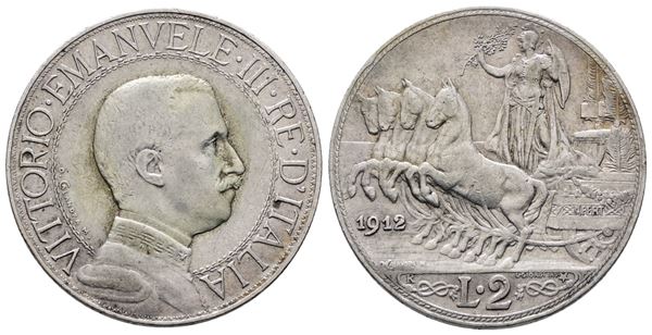 REGNO D'ITALIA. Vittorio Emanuele III (1900-1943). 2 lire 1912 quadriga veloce. Gig. 99; Ag; 10gr.