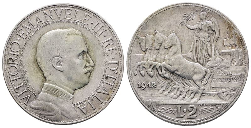 Vittorio Emanuele III, Moneta da 2 lire, 1912, quadriga veloce