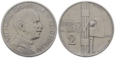Regno D'italia. Vittorio Emanuele III (1900-1943). 2 Lire 1926 Fascio. Gig. 108; Ni; 10gr.