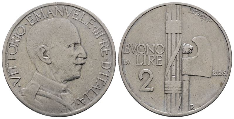 Regno D'italia. Vittorio Emanuele III (1900-1943). 2 Lire 1926 Fascio. Gig. 108; Ni; 10gr.