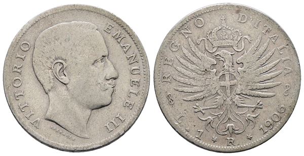 REGNO D'ITALIA. Vittorio Emanuele III (1900-1943). 1 lira 1906 aquila sabauda. Gig. 130; Ag; 5gr.