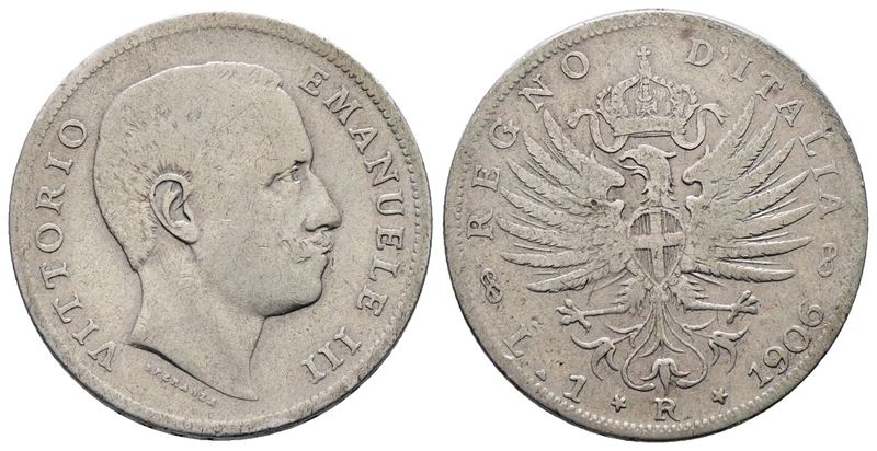 Regno D'italia. Vittorio Emanuele III (1900-1943). 1 Lira 1906 Aquila Sabauda. Gig. 130; Ag; 5gr.
