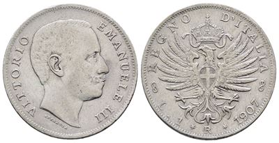Regno D'italia. Vittorio Emanuele III (1900-1943). 1 Lira 1907 Aquila Sabauda. Gig. 131; Ag; 5gr.