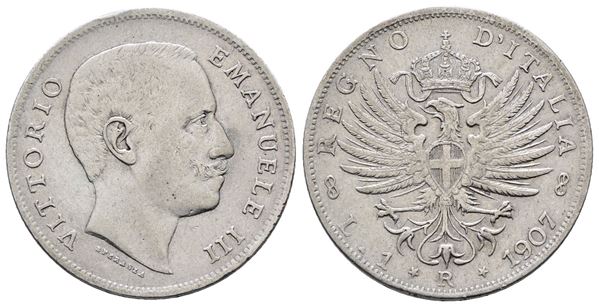REGNO D'ITALIA. Vittorio Emanuele III (1900-1943). 1 lira 1907 aquila sabauda. Gig. 131; Ag; 5gr.