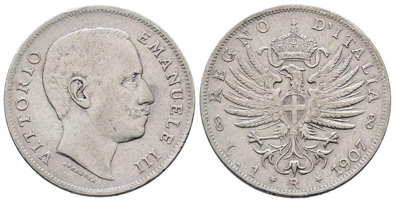 Regno D'italia. Vittorio Emanuele III (1900-1943). 1 Lira 1907 Aquila Sabauda. Gig. 131; Ag; 5gr.