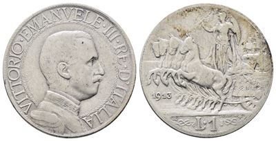 Vittorio Emanuele III, 1 Lira 1913 quadriga veloce