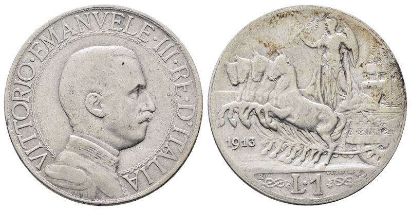 Vittorio Emanuele III, 1 Lira 1913 quadriga veloce