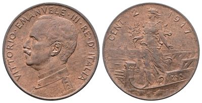 Regno D'italia. Vittorio Emanuele III (1900-1943). 2 Centesimi 1917. Gig. 306; Cu; 2gr.; Rame Ros...