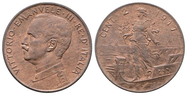 REGNO D'ITALIA. Vittorio Emanuele III (1900-1943). 2 centesimi 1917. Gig. 306; Cu; 2gr.; Rame rosso