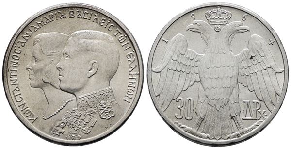 GRECIA. Costantino II (1964-1973). 30 dracme 1964. KM 87; Ag; 12gr