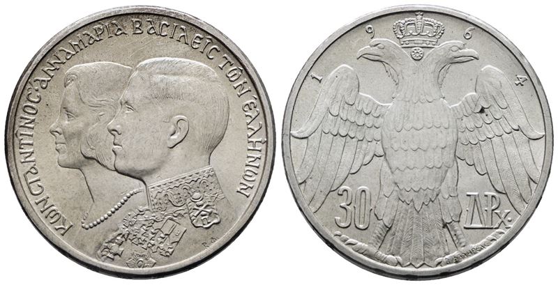 Costantino II, 30 dracme 1964, KM 87, Argento, 12g