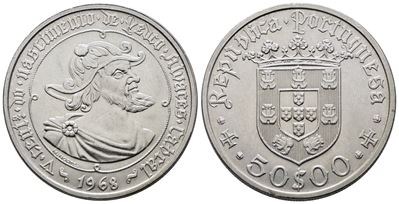 Portogallo. 50 Escudos 1968 "pedro Alvares Cabral". Km 593; Ag; 18gr