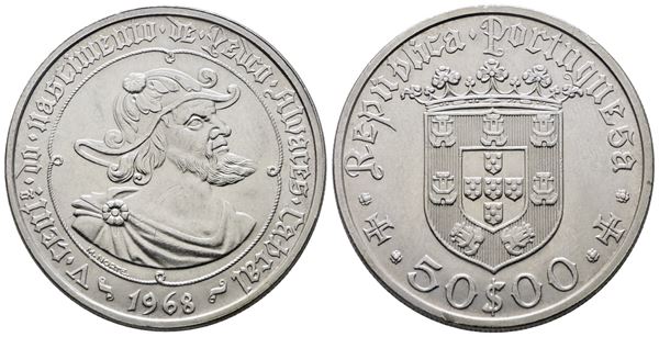 PORTOGALLO. 50 escudos 1968 "Pedro Alvares Cabral". KM 593; Ag; 18gr
