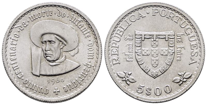 PORTOGALLO. 5 escudos 1960 'Enrico il navigatore'. KM 586; Ag; 7gr